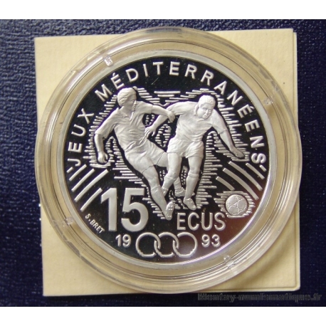 100 Francs 15 ecus Jeux Méditerranéens football 1993  belle épreuve