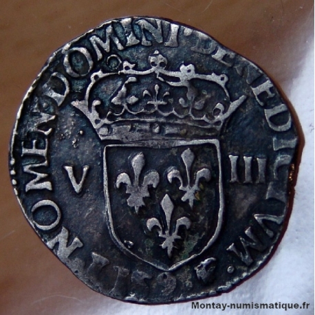 Henri III Huitième d' Ecu croix de face 1588 Rennes