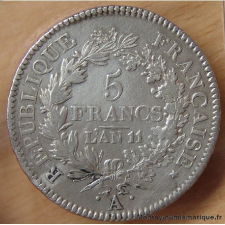 5 Francs Union et Force AN 11 A Paris