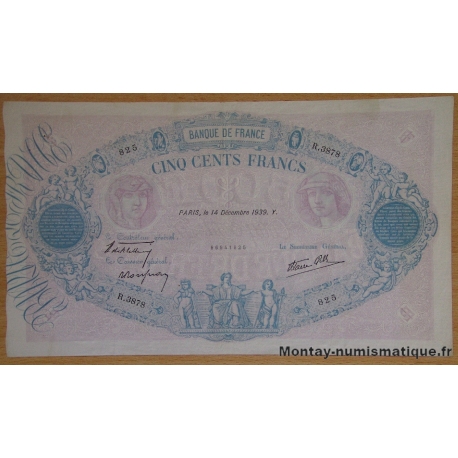 500 Francs Bleu et rose 14 décembre 1939.