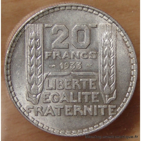 20 Francs Turin 1933 Rameaux longs