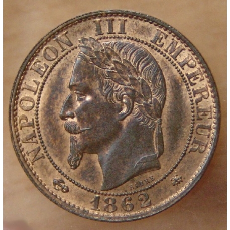 5 Centimes Napoléon III  1862 A Paris, tête laurée.