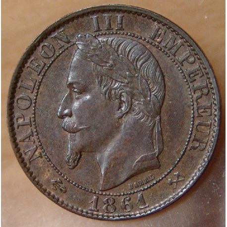 5 Centimes Napoléon III  1861 K Bordeaux, tête laurée.