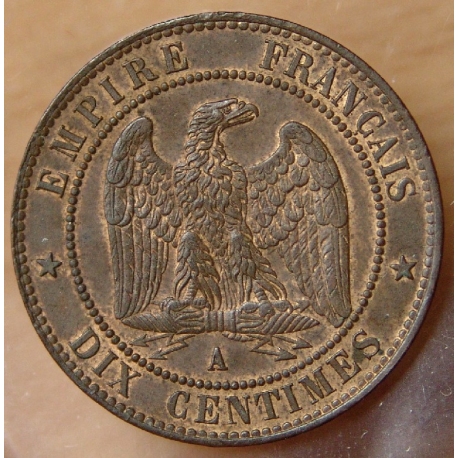 Dix centimes Napoléon III 1865 A Paris, tête laurée.