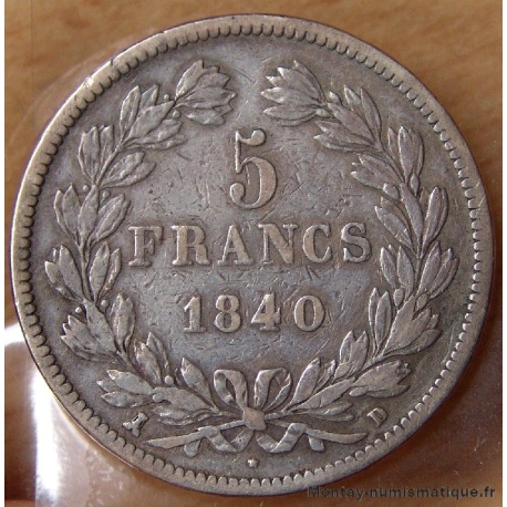 5 Francs Louis Philippe 1840 D Lyon