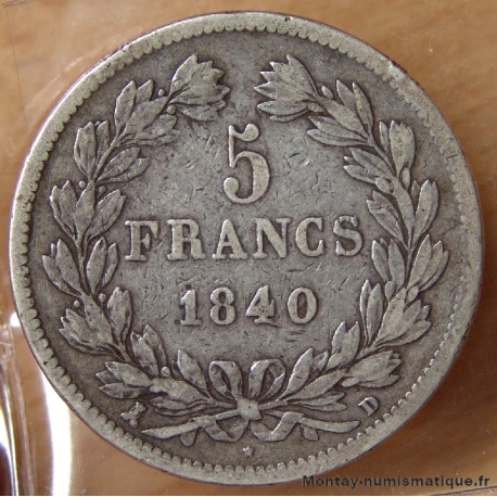 5 Francs Louis Philippe laurée 1840 D Lyon