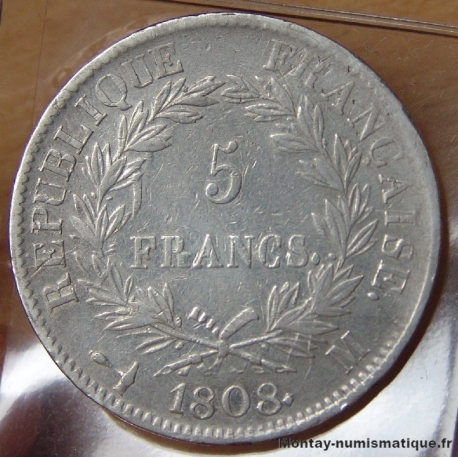 5 Francs Napoléon I 1808 M Toulouse.  République Française