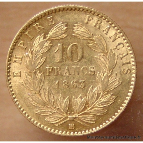 10 Francs Or Napoléon III 1863 BB Strasbourg