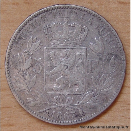 Belgique 5 Francs Léopold II 1867 tranche A