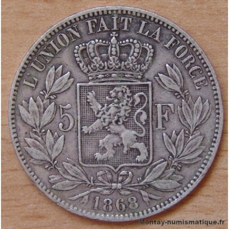 Belgique 5 Francs Léopold II 1868 tranche A