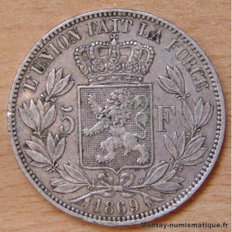 Belgique 5 Francs Léopold II 1869 tranche A