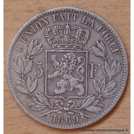 Belgique 5 Francs Léopold II 1869 tranche A