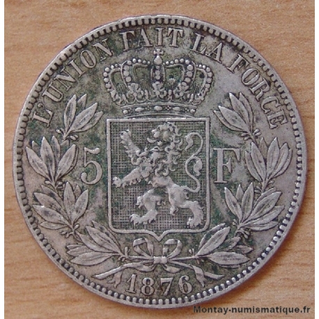 Belgique 5 Francs Léopold II 1876 tranche A