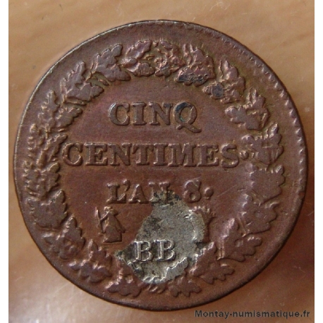 Cinq Centimes Dupré AN 8 BB Strasbourg 8/7