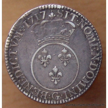 Louis XV 1/10 ème d' Ecu Vertugadin 1717 G Poitiers