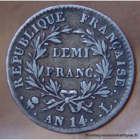 Demi Franc AN 14 L Bayonne.  Napoléon Empereur