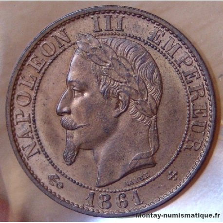 5 Centimes Napoléon III  1861 BB Strasbourg, tête laurée.