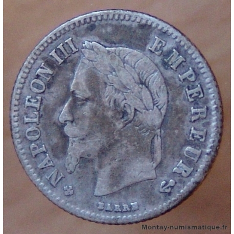 20 Centimes Napoléon III 1866 BB Strasbourg, tête laurée .