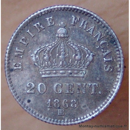 20 Centimes Napoléon III 1868 BB Strasbourg