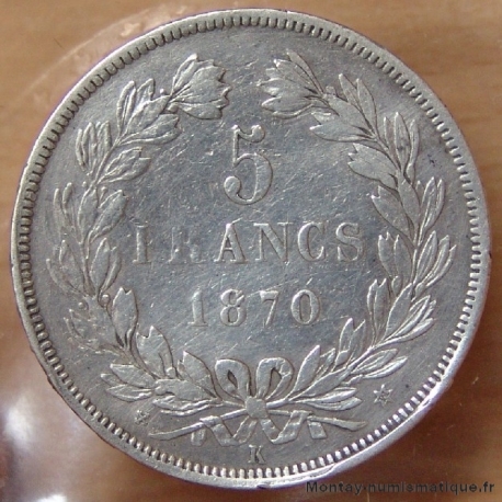 5 Francs Cérès sans légende 1870 K ancre étoile 4h