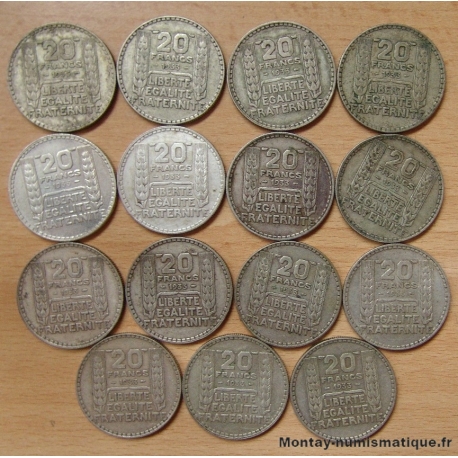 LOT de 15* 20 Francs Turin 1933