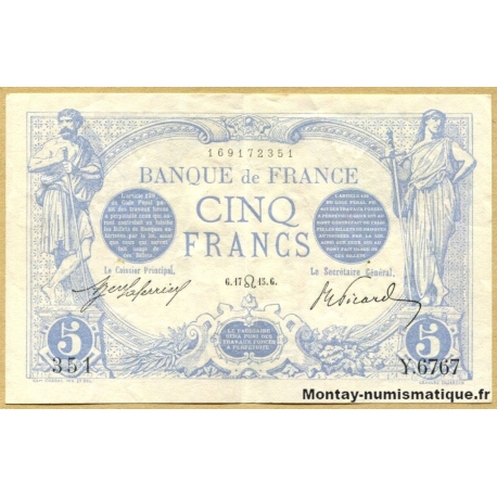 5 Francs Bleu 17-07-1915 Y.6767